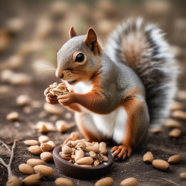 Healthy squirrel eating nuts