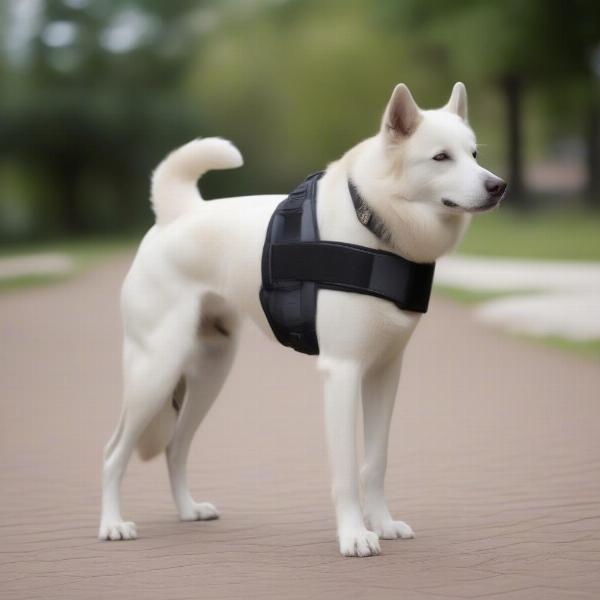 Dog wearing a hip dysplasia brace