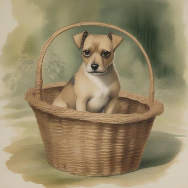 Hitler painting of a dog sitting in a basket