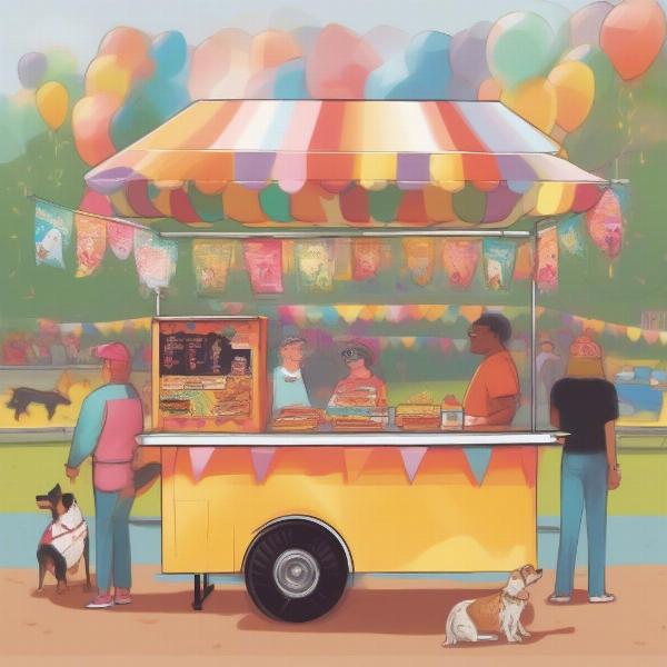 Hot dog cart serving guests at a dog park event