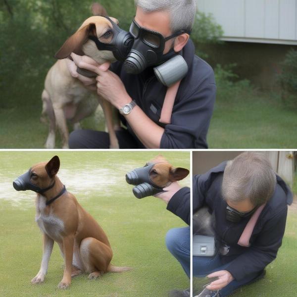 Training a dog to wear a gas mask correctly