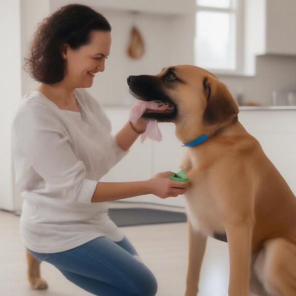 Training a dog to wear a bib