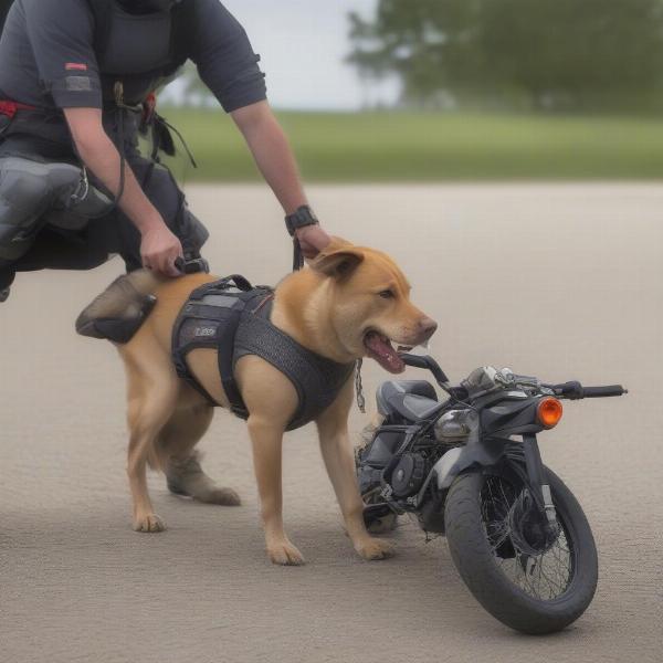 Training a dog to ride on a motorbike