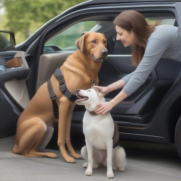 Training a dog to use a car dog seat