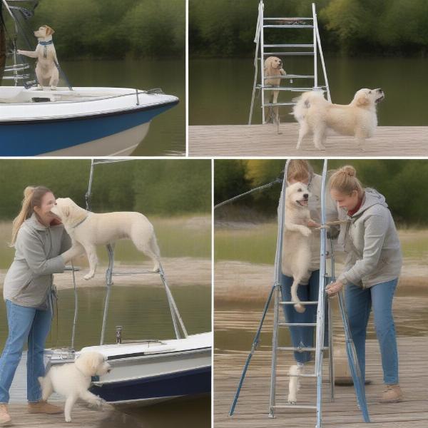 Training a dog to use a boat ladder