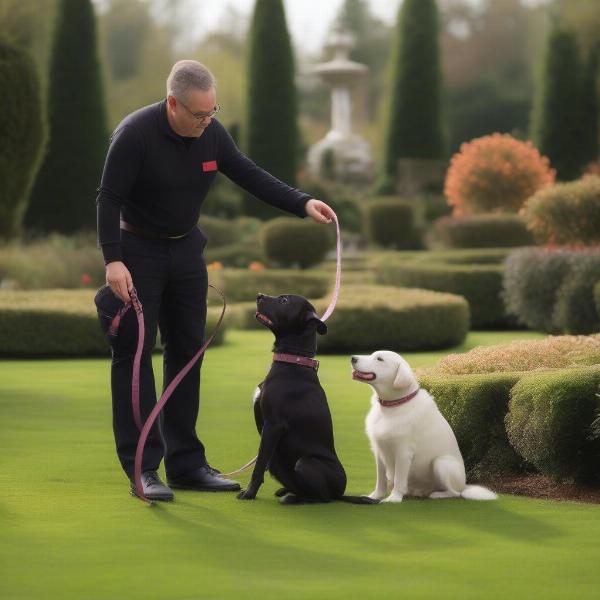 Training a dog in a palace setting