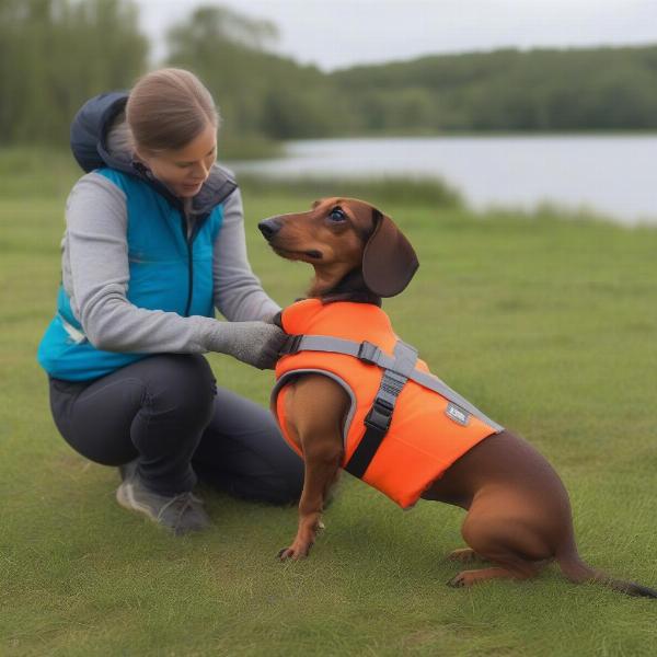 Getting a Dachshund Accustomed to a Life Jacket