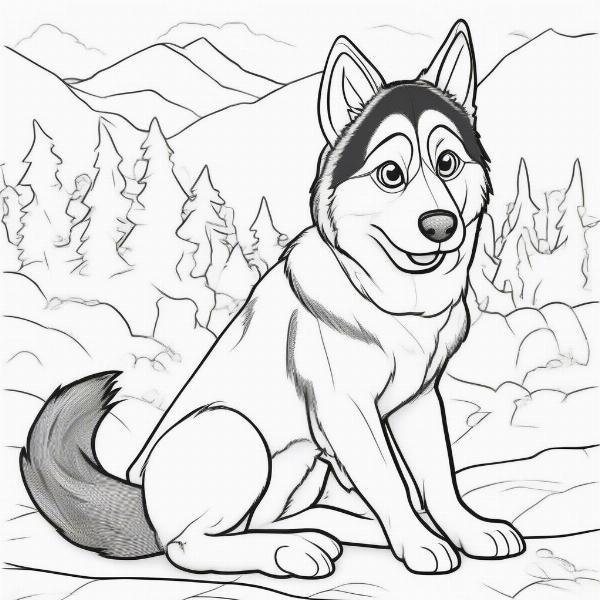 Husky Coloring Page for Kids