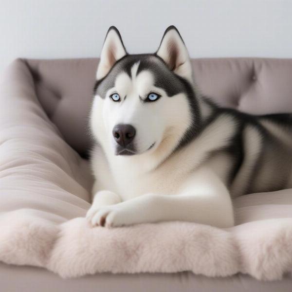 A husky sleeping soundly on an orthopedic dog bed