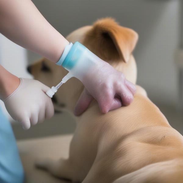 Cleaning a dog's wound with hypochlorous acid