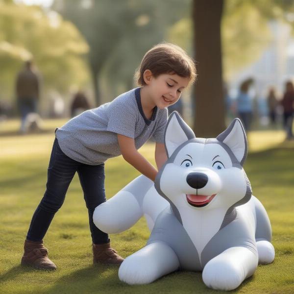 Inflatable Husky Dog Playing with a Child