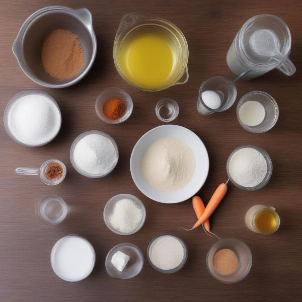 Ingredients for dog carrot cake neatly arranged on a table