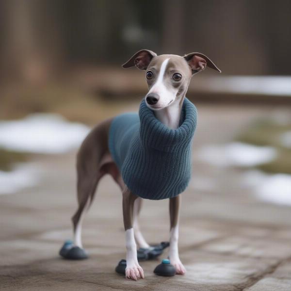 Italian Greyhound wearing booties