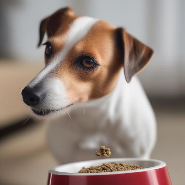 Jack Russell eating from a bowl