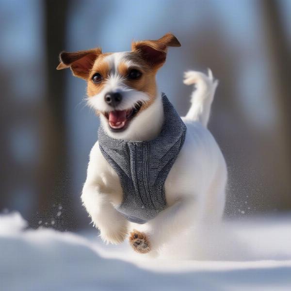 Jack Russell Wearing a Winter Coat in the Snow