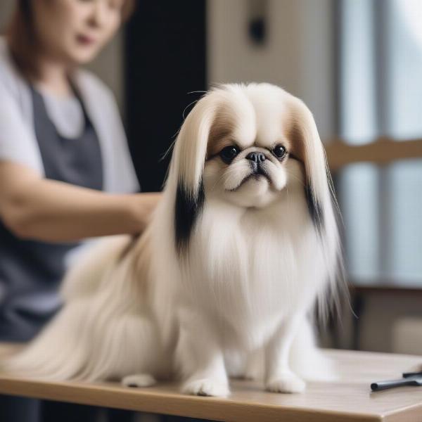 Japanese Chin being groomed