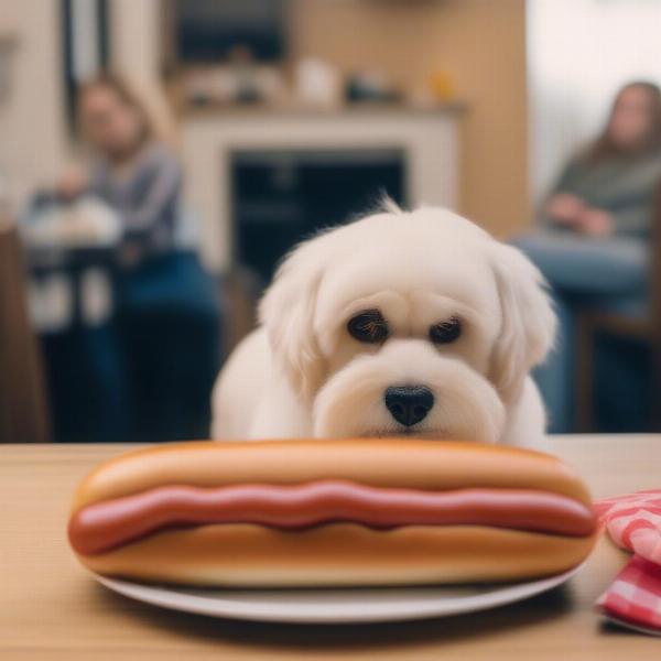 Dog Looking at Jumbo Hot Dog Buns