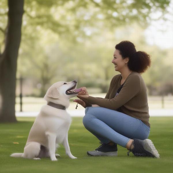 Happy dog and owner after successful training session