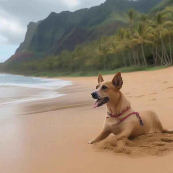 Dog enjoying a Kauai North Shore beach