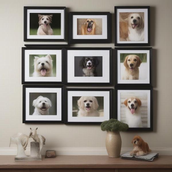 Picture frame with dog displayed on a wall