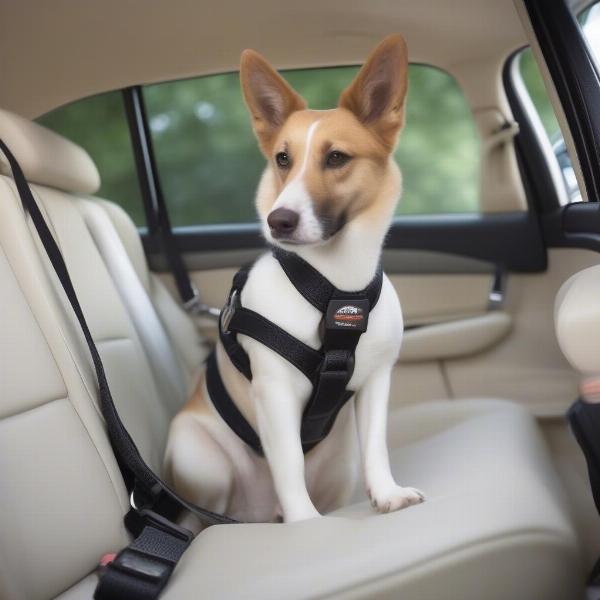 Checking the fit of a dog seat belt