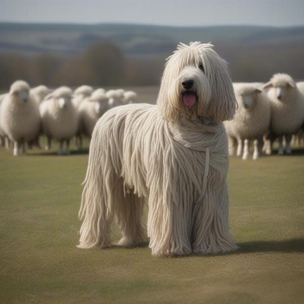 Komondor Hungarian Sheepdog guarding livestock