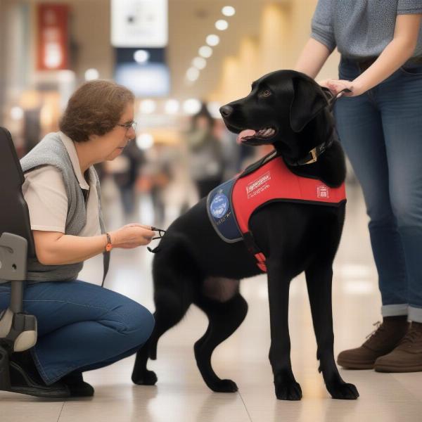 A Labrador Retriever working as a service dog