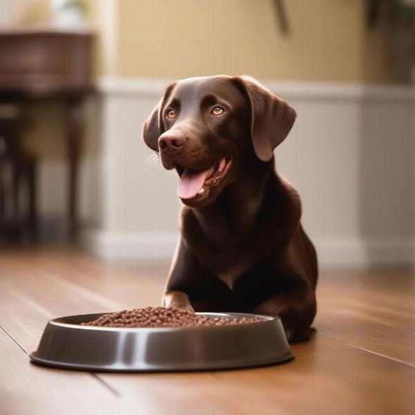 A Labrador Retriever Enjoying Its Meal