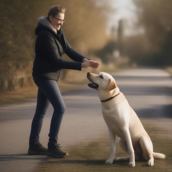 Labrador stud dog interacting with its owner