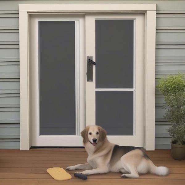 Installing a sliding screen door with a dog door