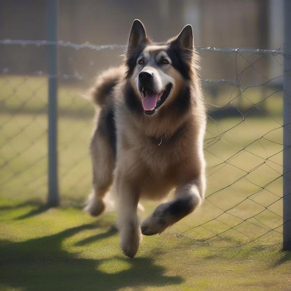 Large dog safely contained by an invisible fence