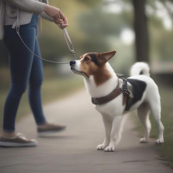 Dog Following Owner on Leash