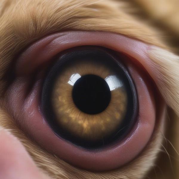 Close-up of a dog's eye showing signs of limbal melanoma