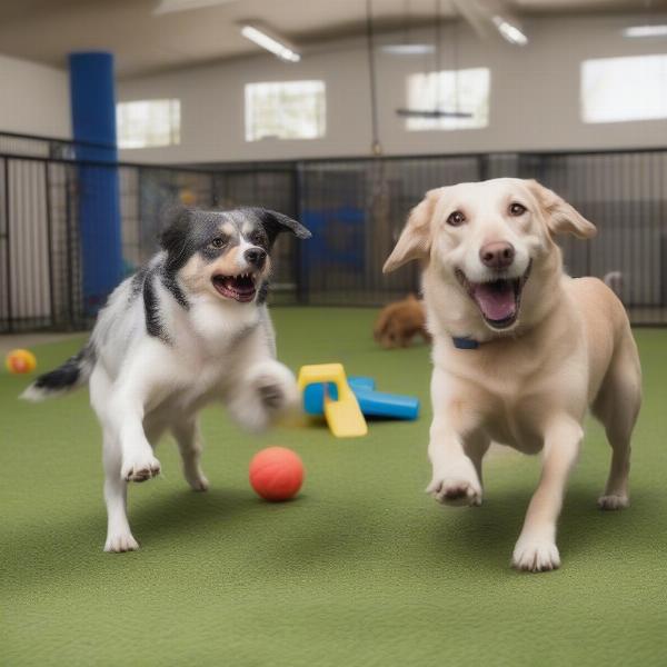 Dogs enjoying playtime at a Lodi dog boarding facility