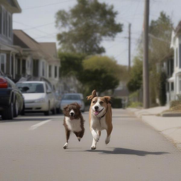 A loose dog running down a busy street