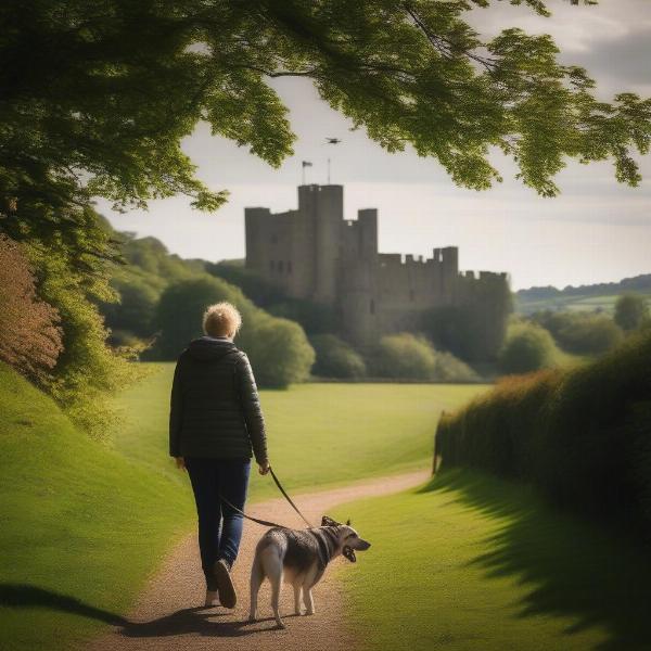 Dog walking at Ludlow Castle