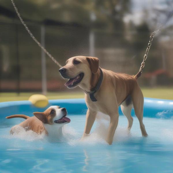 Dogs enjoying extra amenities at a luxury dog boarding facility in Gulf Shores.