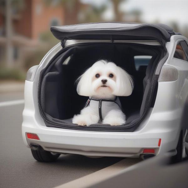 Maltese Dog in Carrier Bag