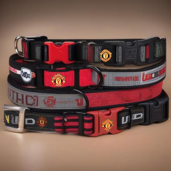 Different Manchester United dog collar styles