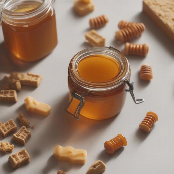 A jar of manuka honey next to dog treats