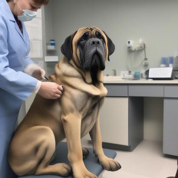 Mastiff undergoing a veterinary checkup