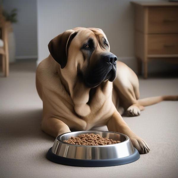 Mastiff Eating From a Bowl