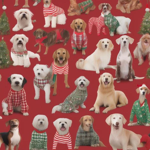 Family and Dog in Different Styles of Matching Christmas Pajamas