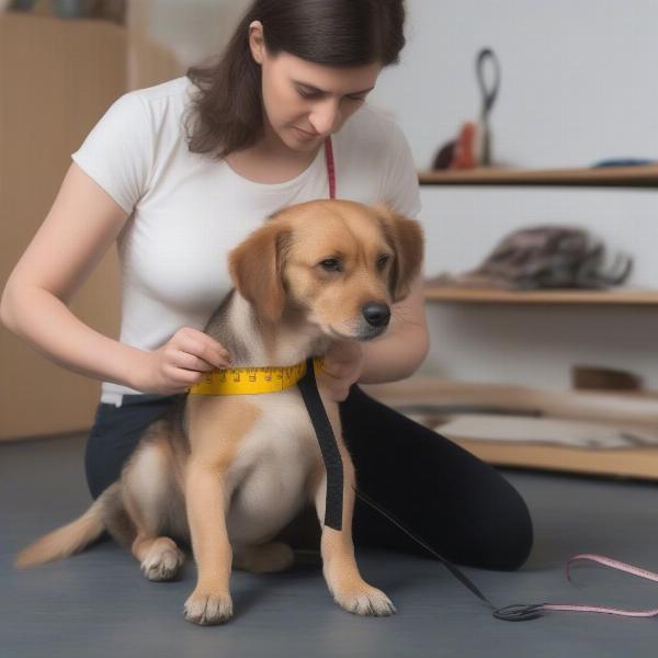 Measuring a dog for pajamas