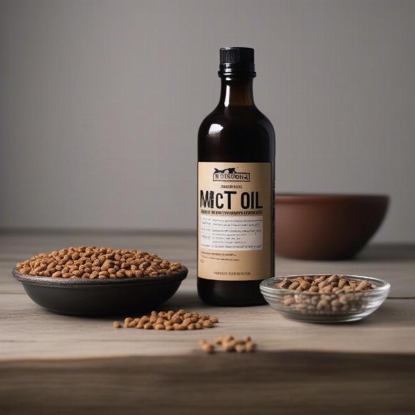 MCT oil bottle and dog food