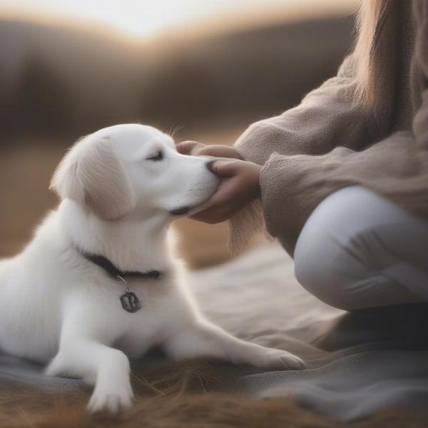 A person praying with their dog