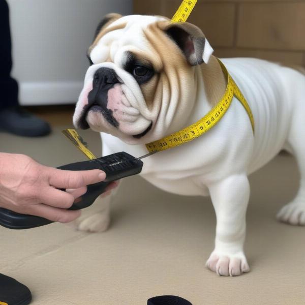 Measuring an English Bulldog for a Sweater