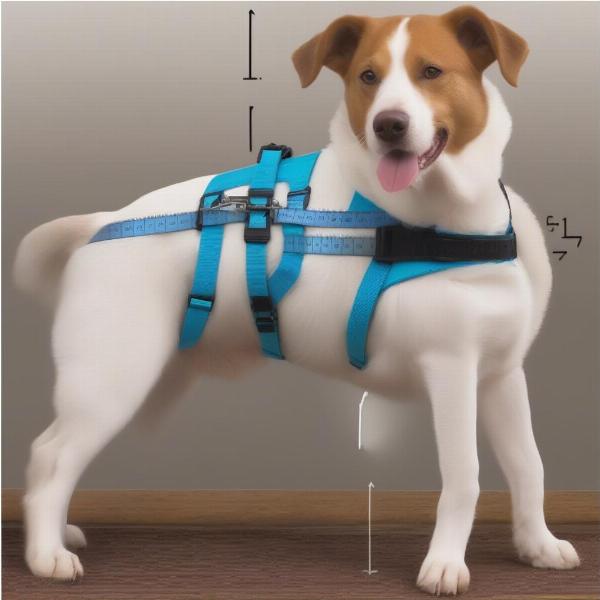 A person measuring a dog for an ez walk harness