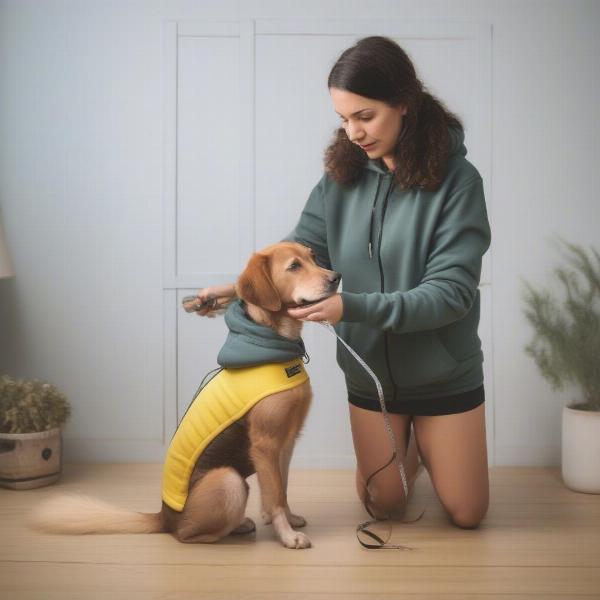 Measuring a dog for a hoodie