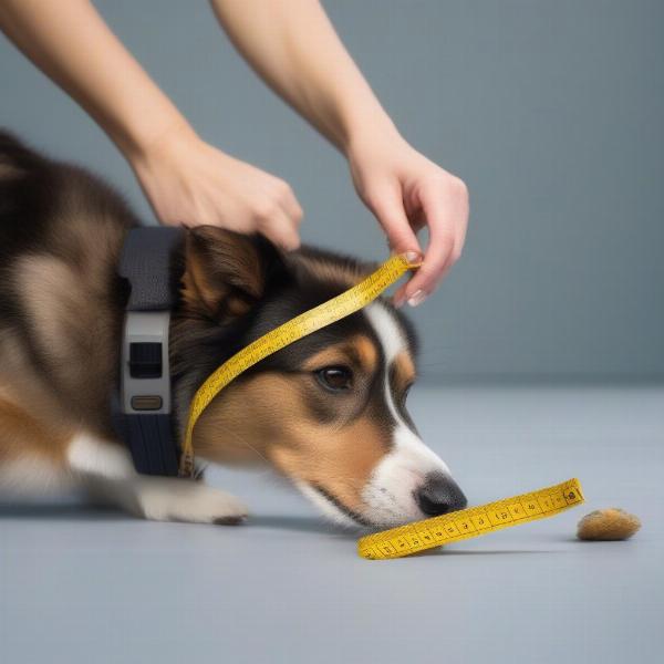 Measuring a dog's paw for swim shoes